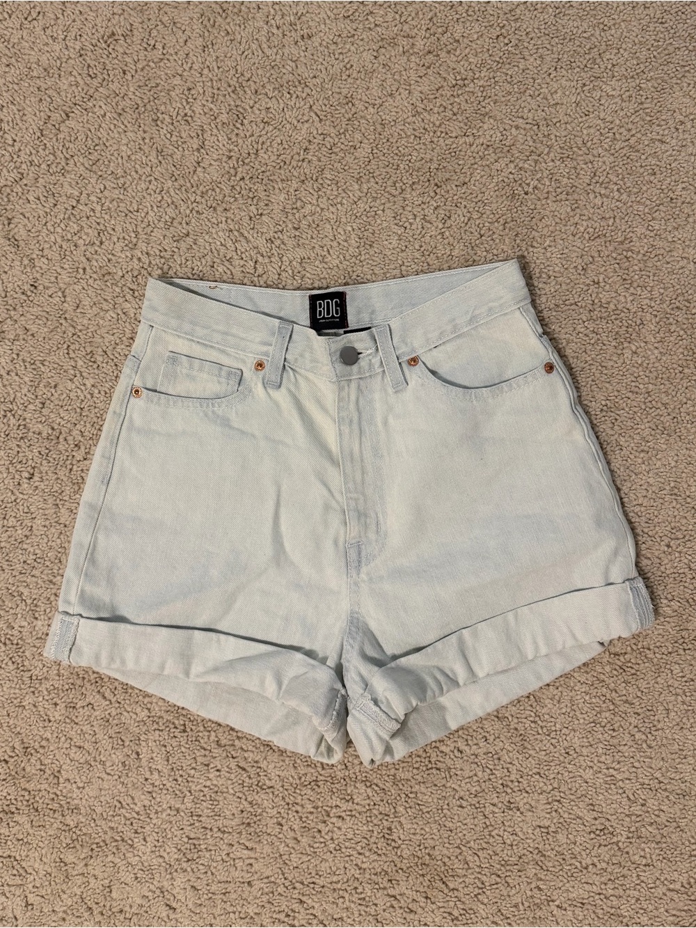 Urban Outfitters BDG Light Wash Mom High-Rise Cuffed Jean Shorts - Light Blue